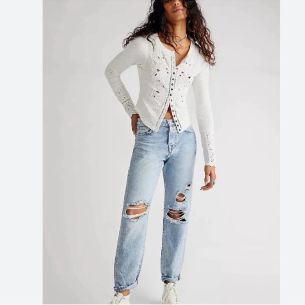 Free People Light Wash Distressed Boyfriend Jeans
